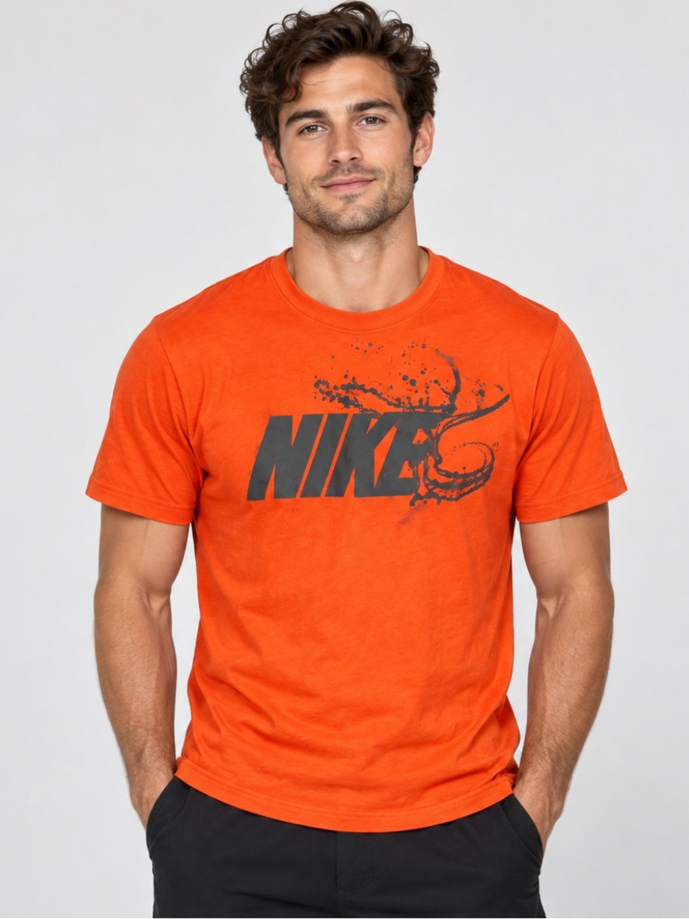 Nike Men’s Orange Gray Logo Graphic T-Shirt 100% Cotton Size M